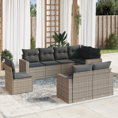 8-tlg. Garten-Sofagarnitur mit Kissen Grau Poly Rattan