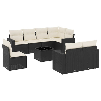 9-tlg. Garten-Sofagarnitur mit Kissen Schwarz Poly Rattan