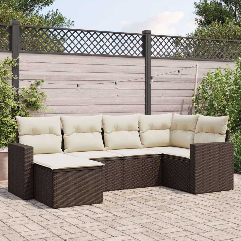 6-tlg. Garten-Sofagarnitur mit Kissen Braun Poly Rattan