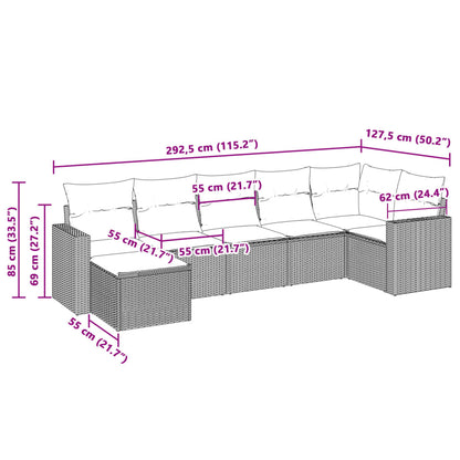 7-tlg. Garten-Sofagarnitur mit Kissen Hellgrau Poly Rattan