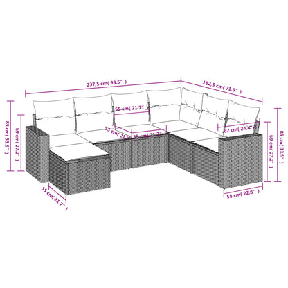 7-tlg. Garten-Sofagarnitur mit Kissen Schwarz Poly Rattan