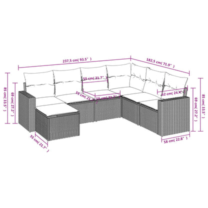 7-tlg. Garten-Sofagarnitur mit Kissen Grau Poly Rattan