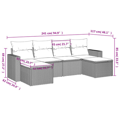 6-tlg. Garten-Sofagarnitur mit Kissen Beige Poly Rattan