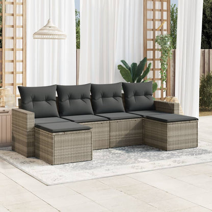 6-tlg. Garten-Sofagarnitur mit Kissen Hellgrau Poly Rattan