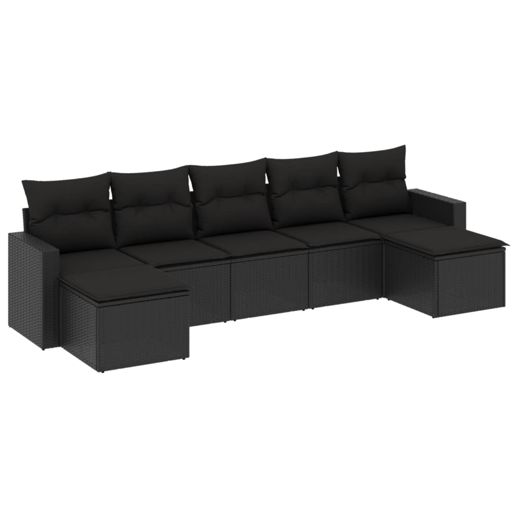 7-tlg. Garten-Sofagarnitur mit Kissen Schwarz Poly Rattan