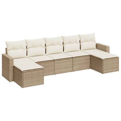 7-tlg. Garten-Sofagarnitur mit Kissen Beige Poly Rattan