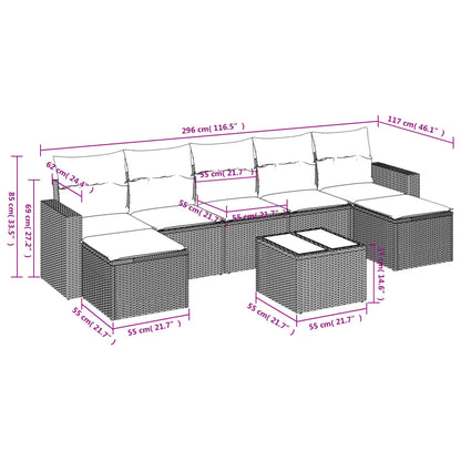 8-tlg. Garten-Sofagarnitur mit Kissen Schwarz Poly Rattan