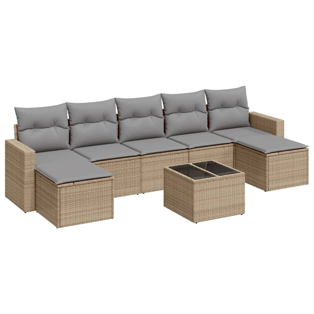 8-tlg. Garten-Sofagarnitur mit Kissen Beige Poly Rattan