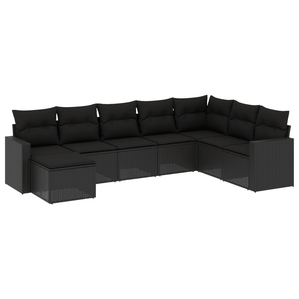 8-tlg. Garten-Sofagarnitur mit Kissen Schwarz Poly Rattan