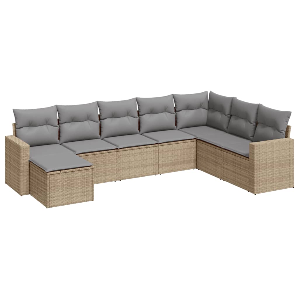 8-tlg. Garten-Sofagarnitur mit Kissen Beige Poly Rattan