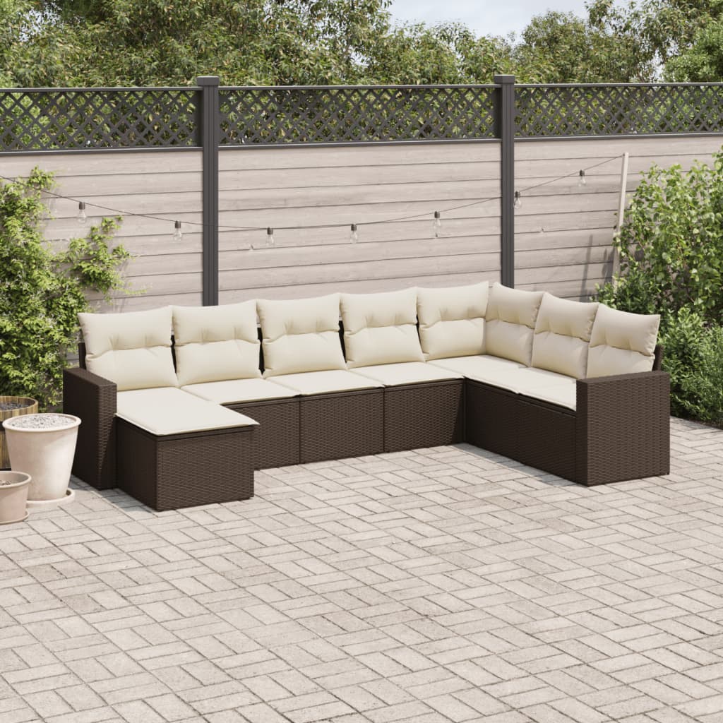 8-tlg. Garten-Sofagarnitur mit Kissen Braun Poly Rattan