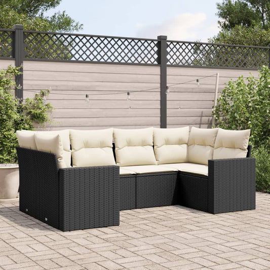 6-tlg. Garten-Sofagarnitur mit Kissen Schwarz Poly Rattan