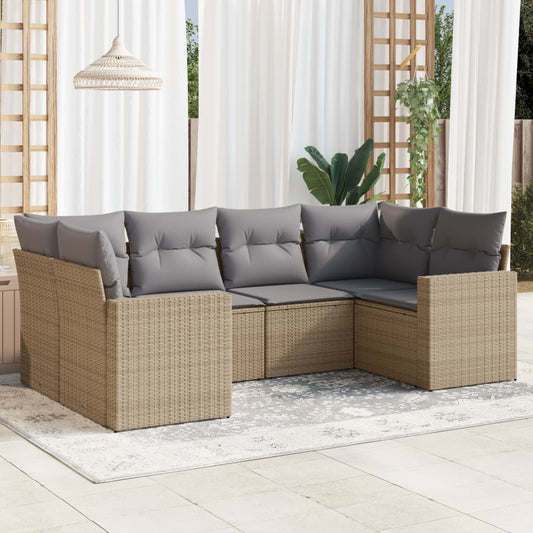 6-tlg. Garten-Sofagarnitur mit Kissen Beige Poly Rattan