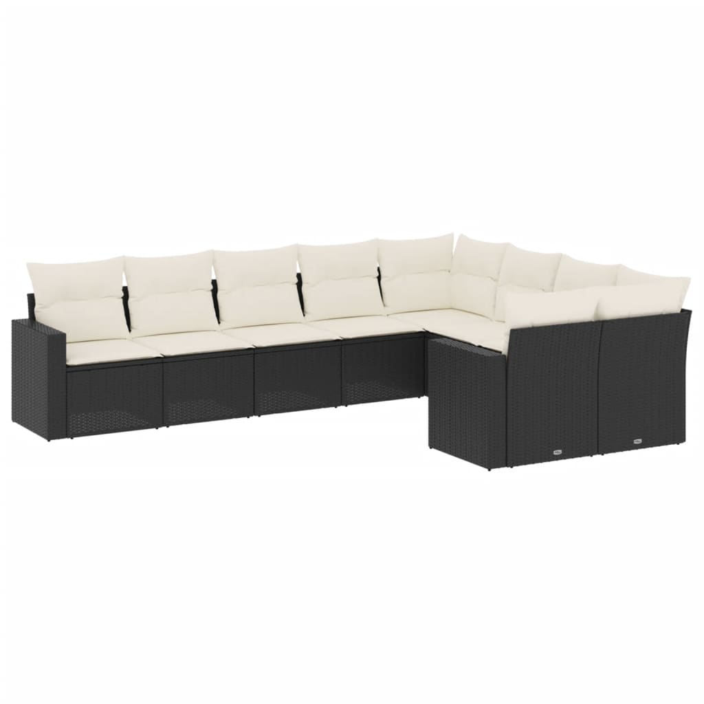 9-tlg. Garten-Sofagarnitur mit Kissen Schwarz Poly Rattan