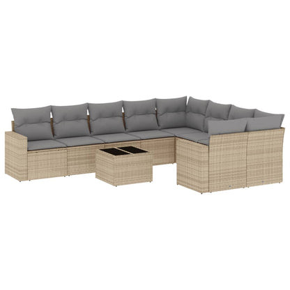 10-tlg. Garten-Sofagarnitur mit Kissen Beige Poly Rattan