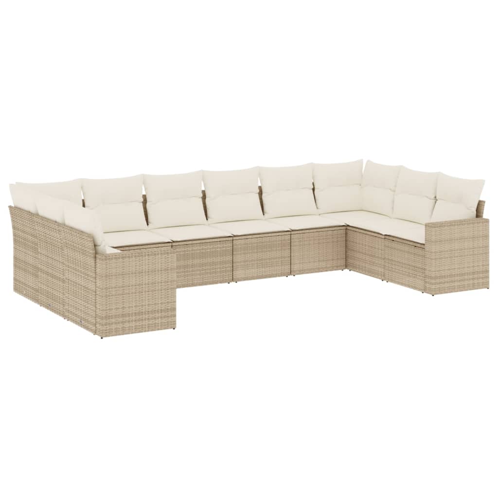 10-tlg. Garten-Sofagarnitur mit Kissen Beige Poly Rattan