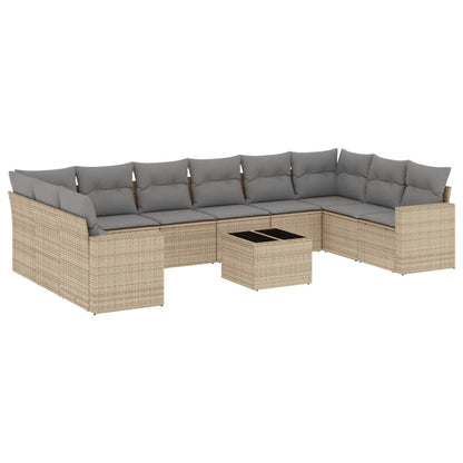 11-tlg. Garten-Sofagarnitur mit Kissen Beige Poly Rattan