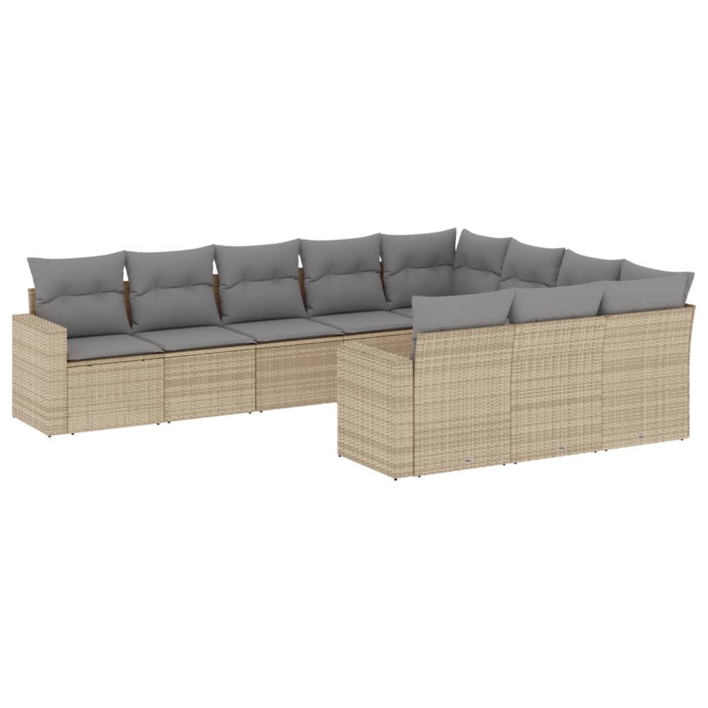 10-tlg. Garten-Sofagarnitur mit Kissen Beige Poly Rattan