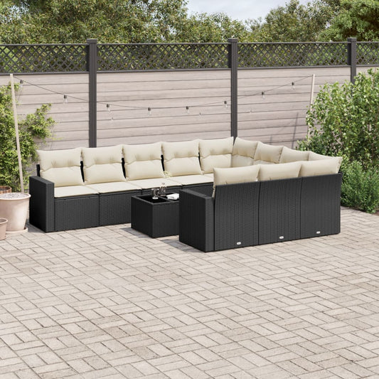 11-tlg. Garten-Sofagarnitur mit Kissen Schwarz Poly Rattan