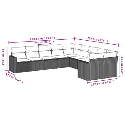 10-tlg. Garten-Sofagarnitur mit Kissen Schwarz Poly Rattan