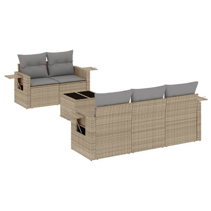 6-tlg. Garten-Sofagarnitur mit Kissen Beige Poly Rattan