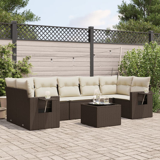 8-tlg. Garten-Sofagarnitur mit Kissen Braun Poly Rattan