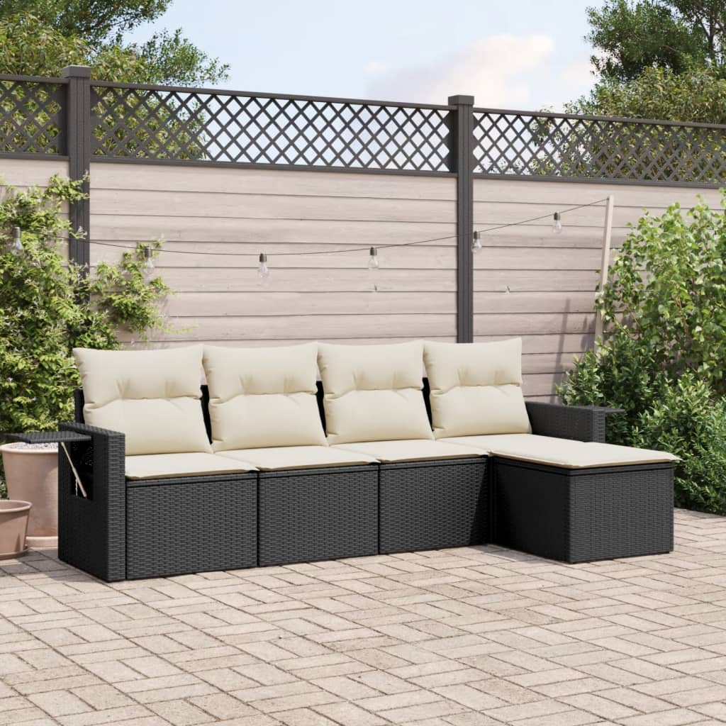 5-tlg. Garten-Sofagarnitur mit Kissen Schwarz Poly Rattan