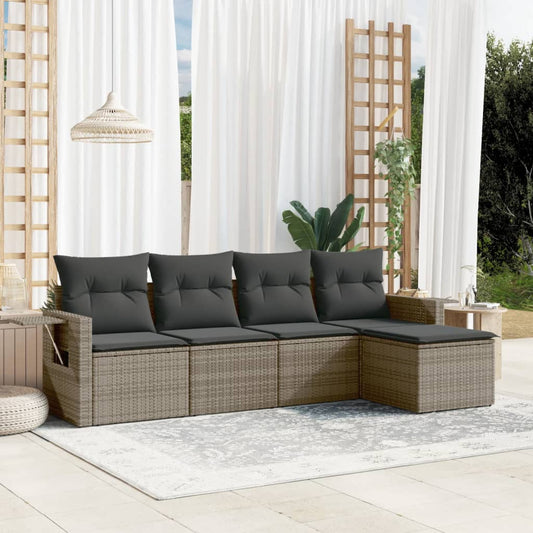 5-tlg. Garten-Sofagarnitur mit Kissen Grau Poly Rattan