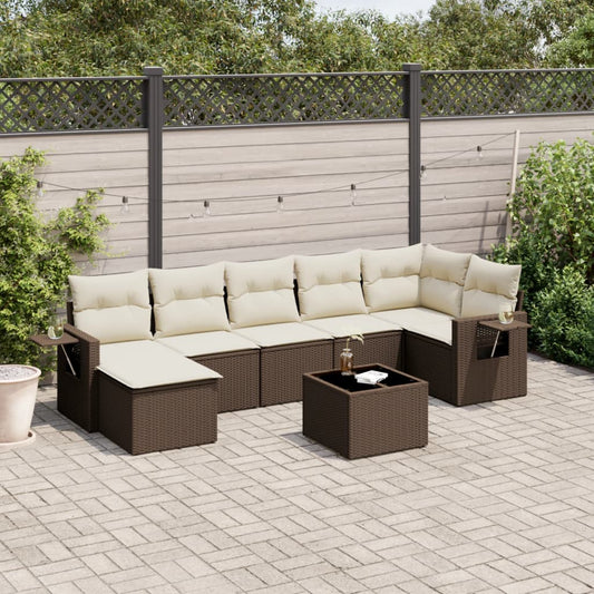 8-tlg. Garten-Sofagarnitur mit Kissen Braun Poly Rattan