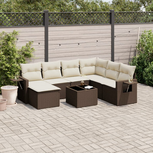 8-tlg. Garten-Sofagarnitur mit Kissen Braun Poly Rattan