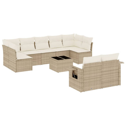 10-tlg. Garten-Sofagarnitur mit Kissen Beige Poly Rattan