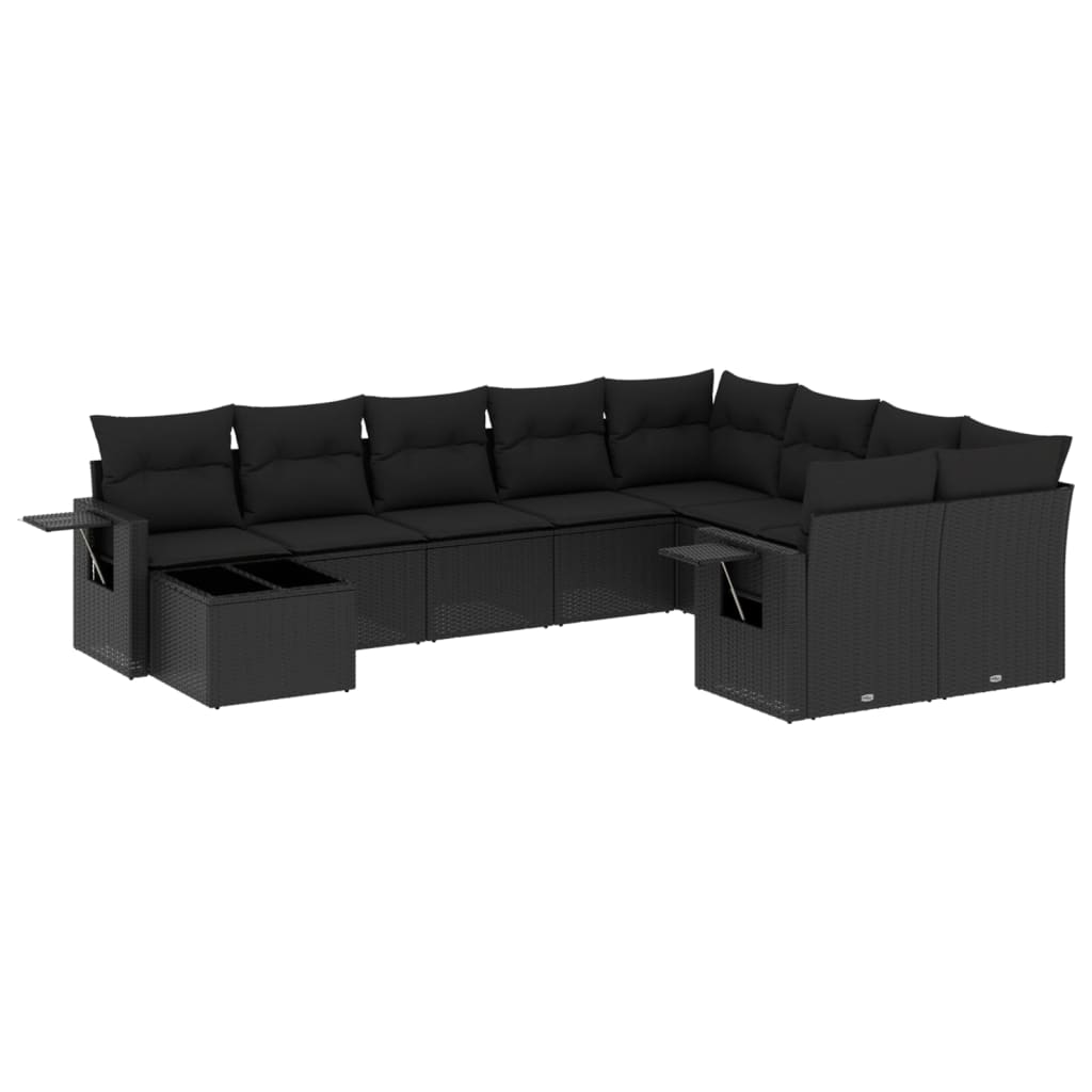 10-tlg. Garten-Sofagarnitur mit Kissen Schwarz Poly Rattan