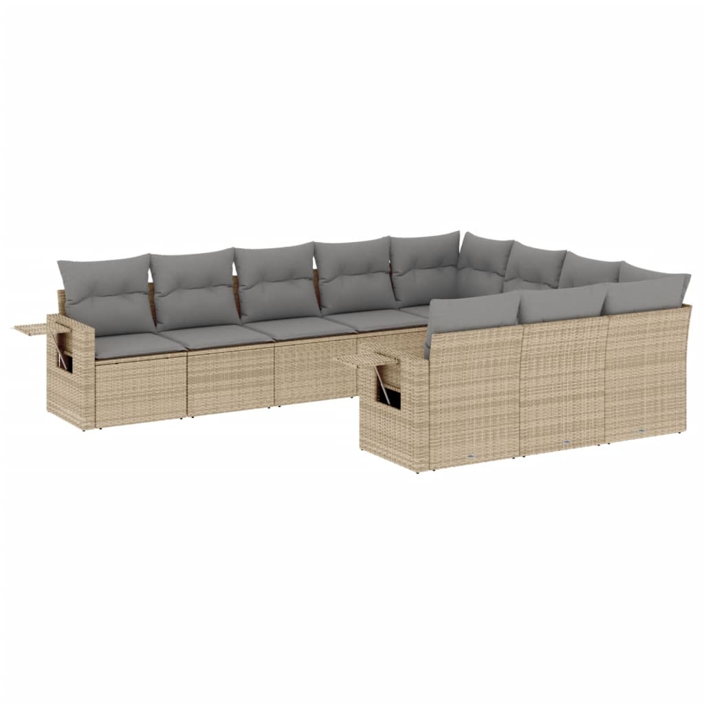 10-tlg. Garten-Sofagarnitur mit Kissen Beige Poly Rattan