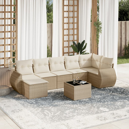 8-tlg. Garten-Sofagarnitur mit Kissen Beige Poly Rattan