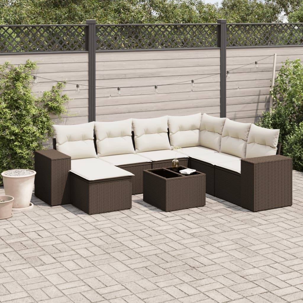 8-tlg. Garten-Sofagarnitur mit Kissen Braun Poly Rattan