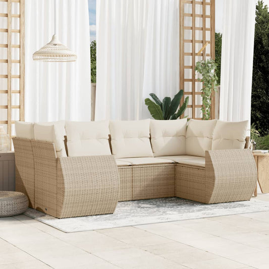 6-tlg. Garten-Sofagarnitur mit Kissen Beige Poly Rattan