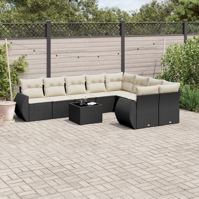 10-tlg. Garten-Sofagarnitur mit Kissen Schwarz Poly Rattan