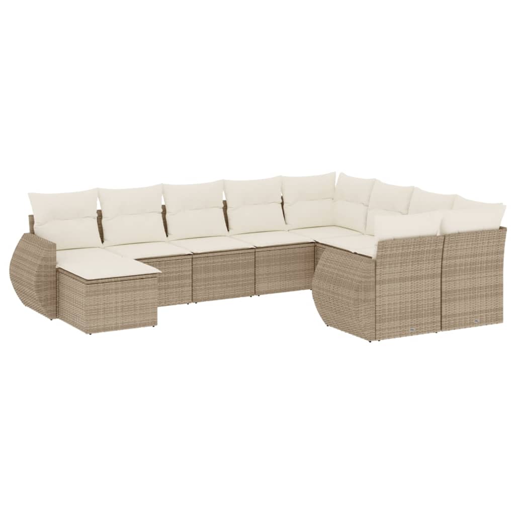 10-tlg. Garten-Sofagarnitur mit Kissen Beige Poly Rattan