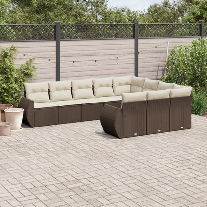 10-tlg. Garten-Sofagarnitur mit Kissen Braun Poly Rattan