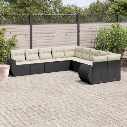 10-tlg. Garten-Sofagarnitur mit Kissen Schwarz Poly Rattan