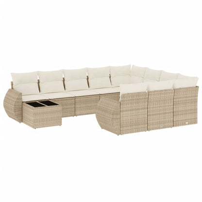 11-tlg. Garten-Sofagarnitur mit Kissen Beige Poly Rattan