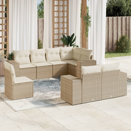 8-tlg. Garten-Sofagarnitur mit Kissen Beige Poly Rattan