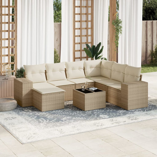 8-tlg. Garten-Sofagarnitur mit Kissen Beige Poly Rattan