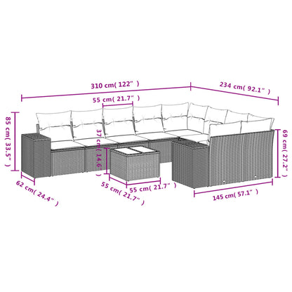 10-tlg. Garten-Sofagarnitur mit Kissen Hellgrau Poly Rattan