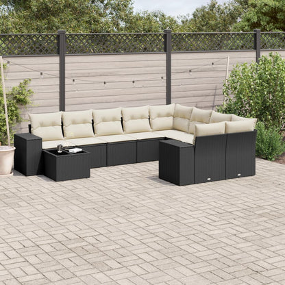 10-tlg. Garten-Sofagarnitur mit Kissen Schwarz Poly Rattan