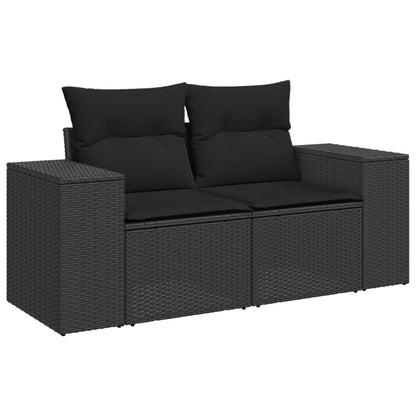 11-tlg. Garten-Sofagarnitur mit Kissen Schwarz Poly Rattan