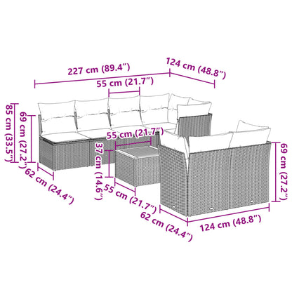 8-tlg. Garten-Sofagarnitur mit Kissen Beige Poly Rattan