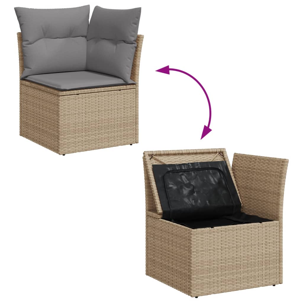 11-tlg. Garten-Sofagarnitur mit Kissen Beige Poly Rattan