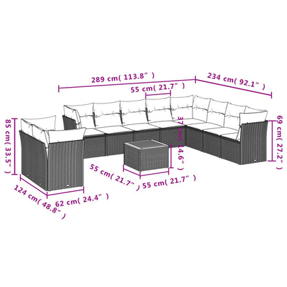 11-tlg. Garten-Sofagarnitur mit Kissen Grau Poly Rattan