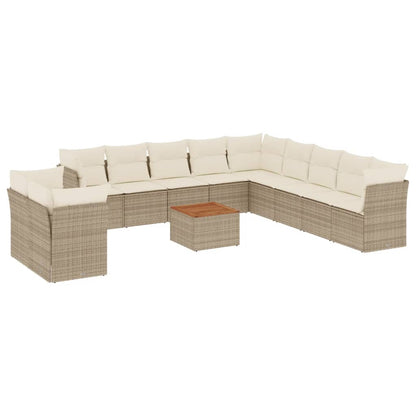 12-tlg. Garten-Sofagarnitur mit Kissen Beige Poly Rattan